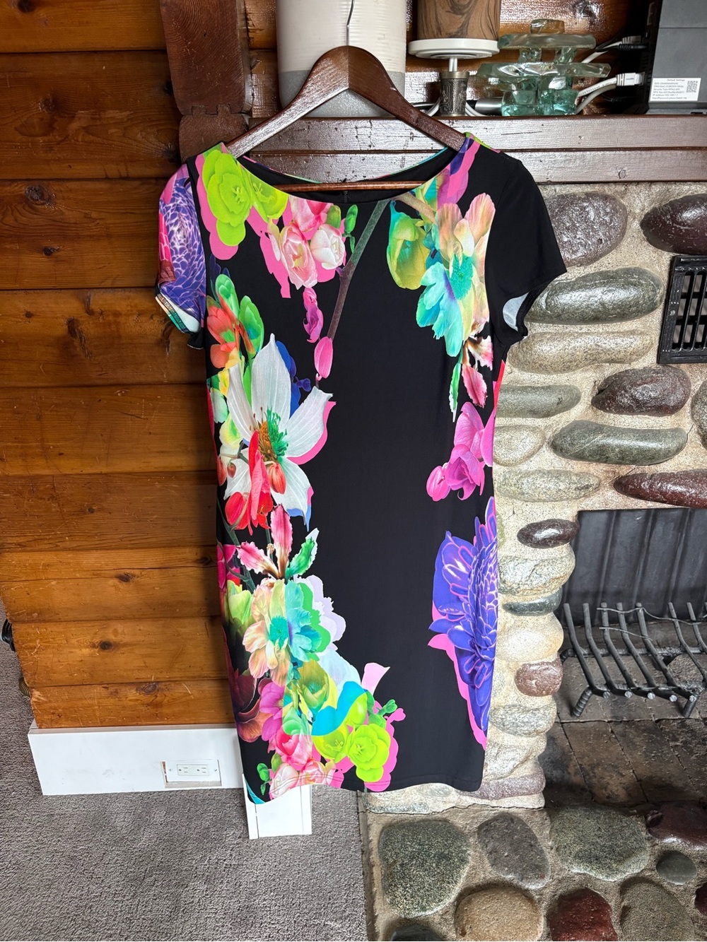 Joseph Ribkoff Floral Dress Black Multicolor Size 12 Made in Canada